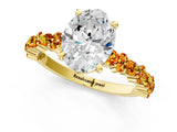 Yellow gold Oval Cut Diamond Side Stone Solitaire Ring with Round with Citrine side stone and Four-Prong Setting_1