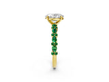 Yellow gold Oval Cut Diamond Side Stone Solitaire Ring with Round with Emerald side stone and Four-Prong Setting_2