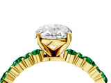 Yellow gold Oval Cut Diamond Side Stone Solitaire Ring with Round with Emerald side stone and Four-Prong Setting_4