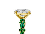 Yellow gold Oval Cut Diamond Side Stone Solitaire Ring with Round with Emerald side stone and Four-Prong Setting_5