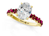 Yellow gold Oval Cut Diamond Side Stone Solitaire Ring with Round with Garnet side stone and Four-Prong Setting_1