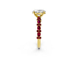 Yellow gold Oval Cut Diamond Side Stone Solitaire Ring with Round with Garnet side stone and Four-Prong Setting_2