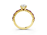 Yellow gold Oval Cut Diamond Side Stone Solitaire Ring with Round with Garnet side stone and Four-Prong Setting_3