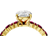 Yellow gold Oval Cut Diamond Side Stone Solitaire Ring with Round with Garnet side stone and Four-Prong Setting_4