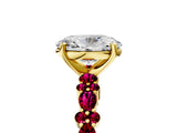 Yellow gold Oval Cut Diamond Side Stone Solitaire Ring with Round with Garnet side stone and Four-Prong Setting_5