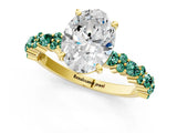 Yellow gold Oval Cut Diamond Side Stone Solitaire Ring with Round with Green Sapphire side stone and Four-Prong Setting_1