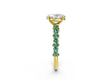Yellow gold Oval Cut Diamond Side Stone Solitaire Ring with Round with Green Sapphire side stone and Four-Prong Setting_2