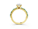 Yellow gold Oval Cut Diamond Side Stone Solitaire Ring with Round with Green Sapphire side stone and Four-Prong Setting_3