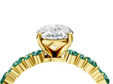 Yellow gold Oval Cut Diamond Side Stone Solitaire Ring with Round with Green Sapphire side stone and Four-Prong Setting_4