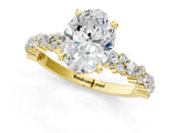 Yellow gold Oval Cut Diamond Side Stone Solitaire Ring with Round with Moissanite side stone and Four-Prong Setting_1