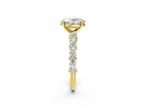 Yellow gold Oval Cut Diamond Side Stone Solitaire Ring with Round with Moissanite side stone and Four-Prong Setting_2