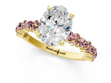 Yellow gold Oval Cut Diamond Side Stone Solitaire Ring with Round with Morganite side stone and Four-Prong Setting_1