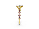 Yellow gold Oval Cut Diamond Side Stone Solitaire Ring with Round with Morganite side stone and Four-Prong Setting_2