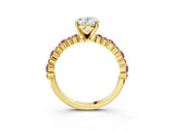 Yellow gold Oval Cut Diamond Side Stone Solitaire Ring with Round with Morganite side stone and Four-Prong Setting_3