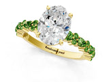 Yellow gold Oval Cut Diamond Side Stone Solitaire Ring with Round with Peridot side stone and Four-Prong Setting_1