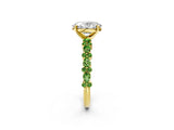 Yellow gold Oval Cut Diamond Side Stone Solitaire Ring with Round with Peridot side stone and Four-Prong Setting_2