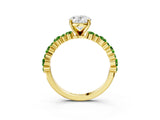 Yellow gold Oval Cut Diamond Side Stone Solitaire Ring with Round with Peridot side stone and Four-Prong Setting_3