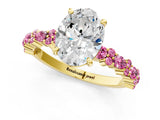 Yellow gold Oval Cut Diamond Side Stone Solitaire Ring with Round with Pink Sapphire side stone and Four-Prong Setting_1