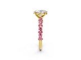 Yellow gold Oval Cut Diamond Side Stone Solitaire Ring with Round with Pink Sapphire side stone and Four-Prong Setting_2