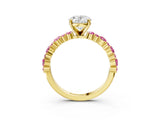 Yellow gold Oval Cut Diamond Side Stone Solitaire Ring with Round with Pink Sapphire side stone and Four-Prong Setting_3
