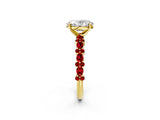 Yellow gold Oval Cut Diamond Side Stone Solitaire Ring with Round with Ruby side stone and Four-Prong Setting_2
