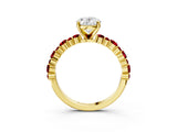 Yellow gold Oval Cut Diamond Side Stone Solitaire Ring with Round with Ruby side stone and Four-Prong Setting_3