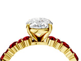 Yellow gold Oval Cut Diamond Side Stone Solitaire Ring with Round with Ruby side stone and Four-Prong Setting_4