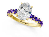 Yellow gold Oval Cut Diamond Side Stone Solitaire Ring with Round with Tanzanite side stone and Four-Prong Setting_1