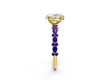 Yellow gold Oval Cut Diamond Side Stone Solitaire Ring with Round with Tanzanite side stone and Four-Prong Setting_2