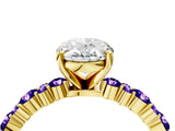 Yellow gold Oval Cut Diamond Side Stone Solitaire Ring with Round with Tanzanite side stone and Four-Prong Setting_4