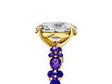 Yellow gold Oval Cut Diamond Side Stone Solitaire Ring with Round with Tanzanite side stone and Four-Prong Setting_5