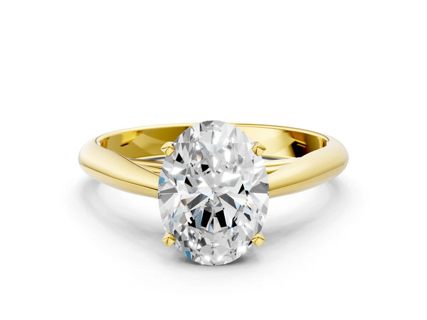 Yellow gold Oval Cut Diamond Solitaire Engagement Ring with Cathedral Setting and Four-Prong Mount