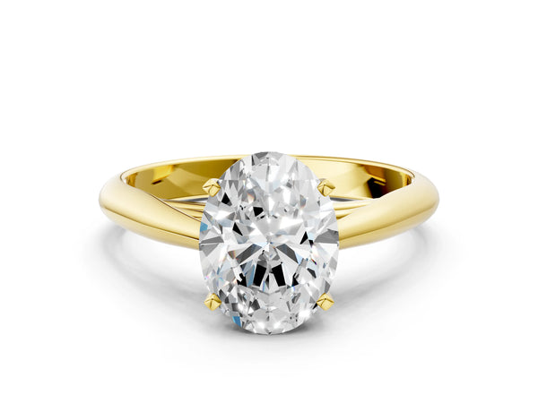 Yellow gold Oval Cut Diamond Solitaire Engagement Ring with Cathedral Setting and Four-Prong Mount