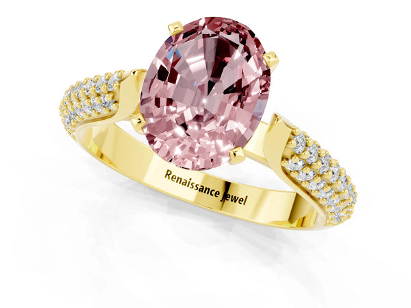 Yellow gold Oval Cut Diamond Solitaire Engagement Ring with Pavé Band and Four-Prong Setting