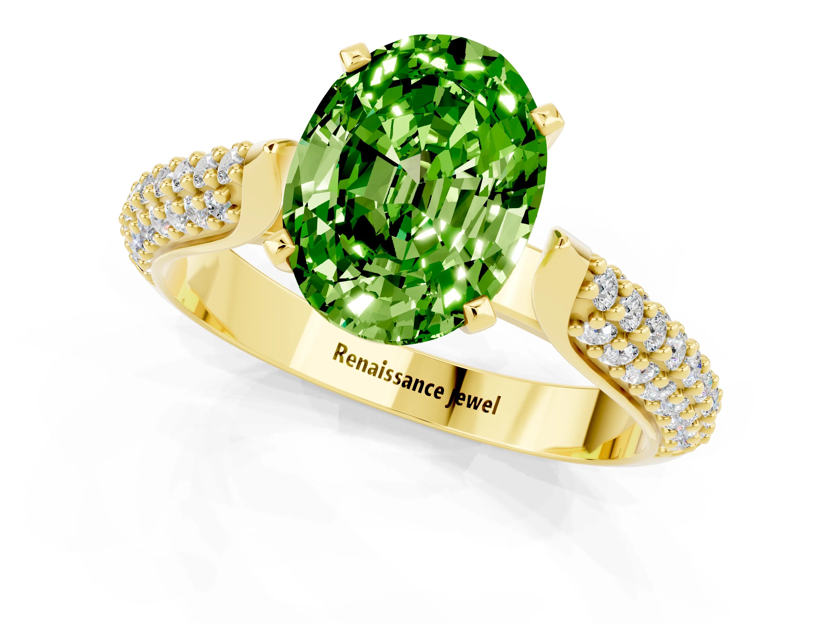 Yellow gold Oval Cut Diamond Solitaire Engagement Ring with Pavé Band and Four-Prong Setting_1