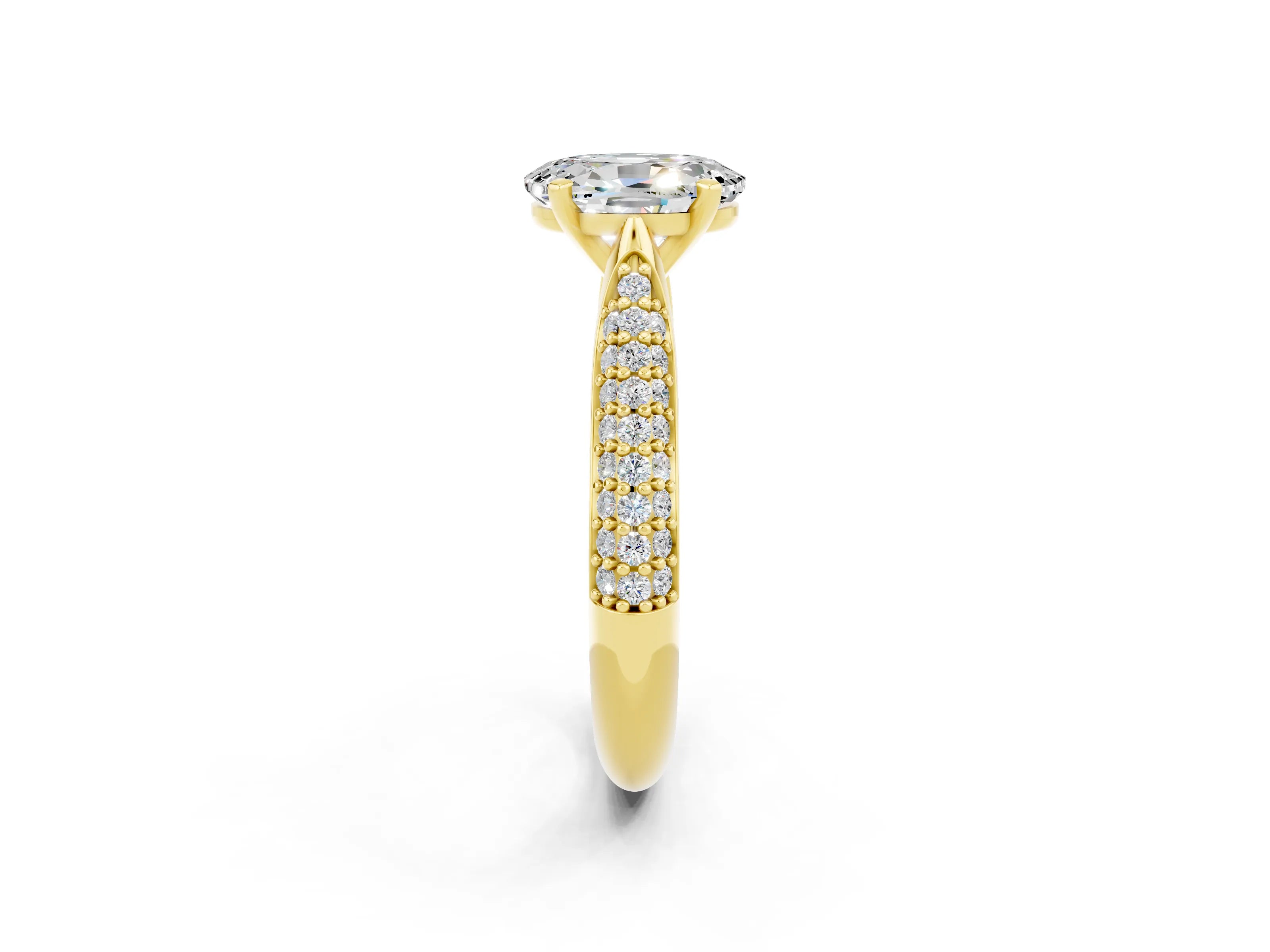 Yellow gold Oval Cut Diamond Solitaire Engagement Ring with Pavé Band and Four-Prong Setting_2