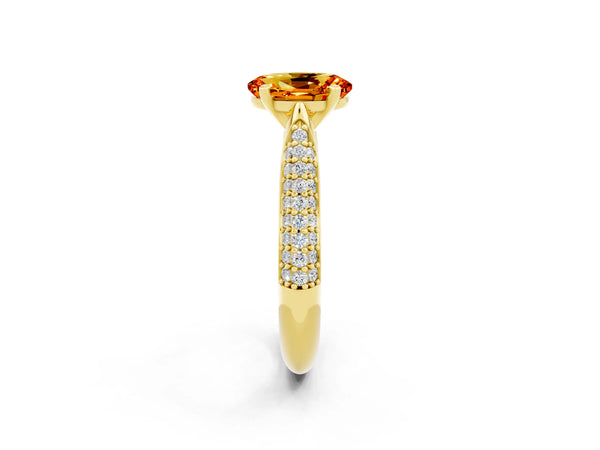 Yellow gold Oval Cut Citrine Solitaire Engagement Ring with Multi-Row Round Pavé Band and Prong Setting