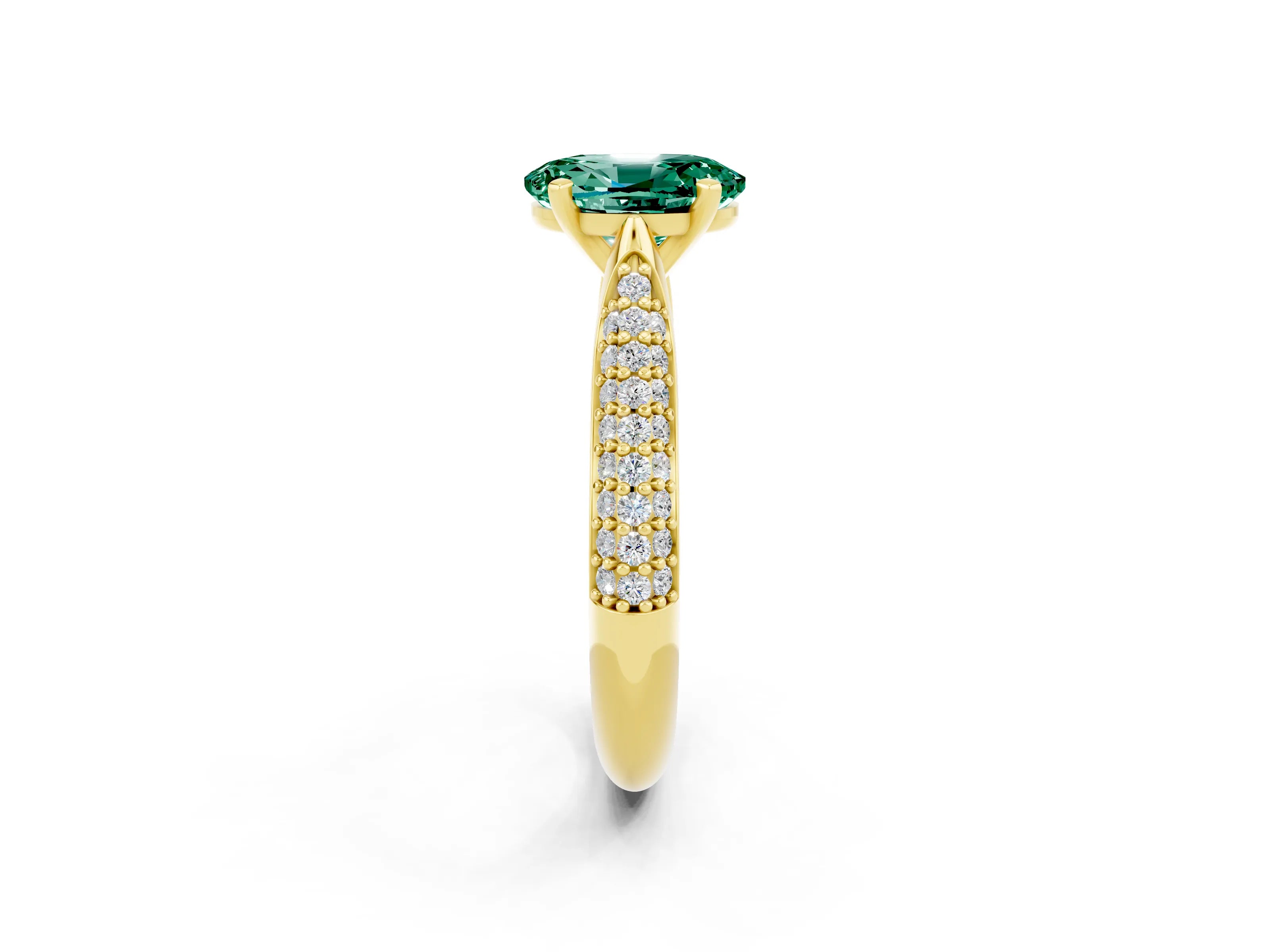 Yellow gold Oval Cut Diamond Solitaire Engagement Ring with Pavé Band and Four-Prong Setting_2