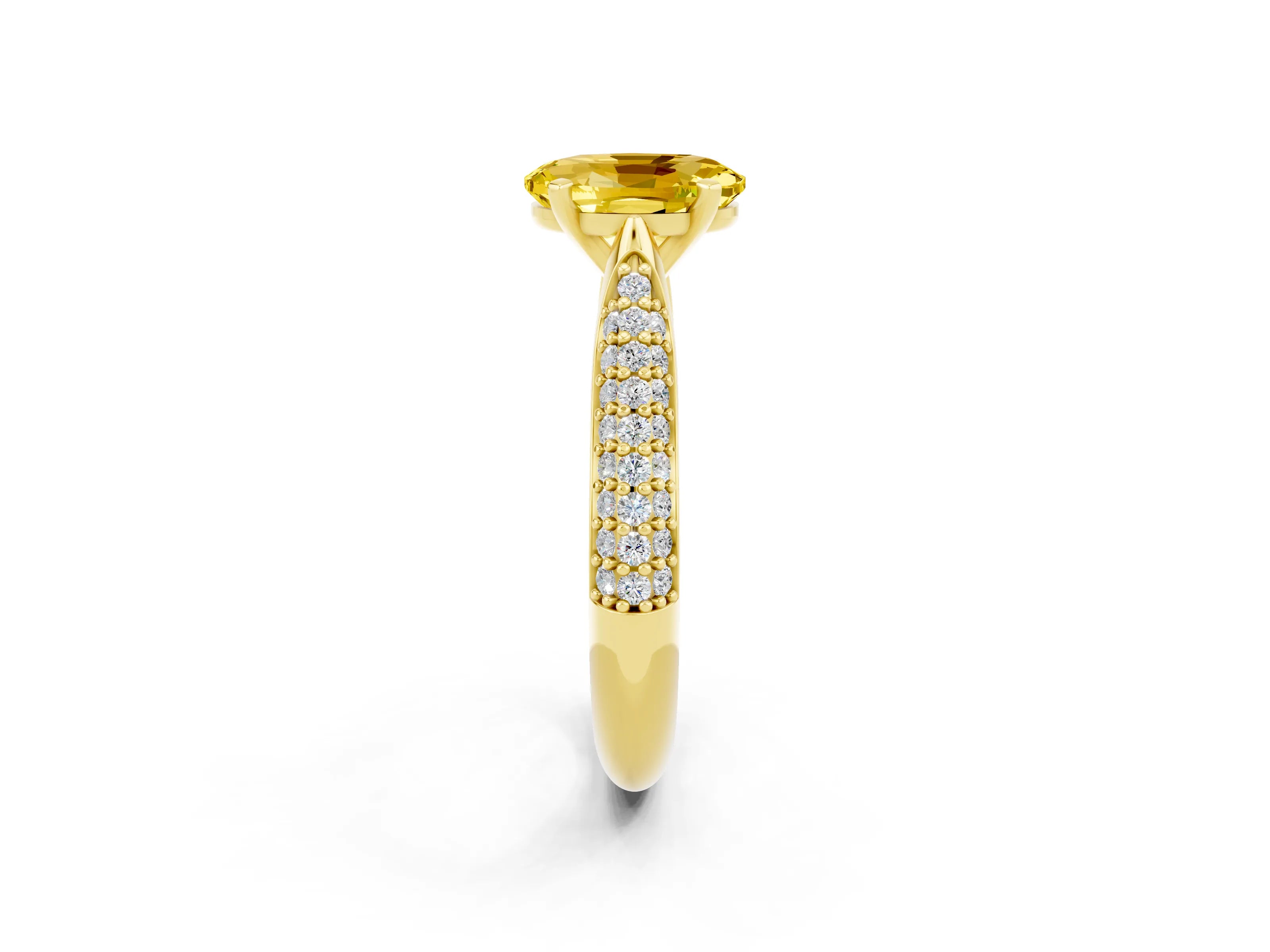 Yellow gold Oval Cut Diamond Solitaire Engagement Ring with Pavé Band and Four-Prong Setting_2