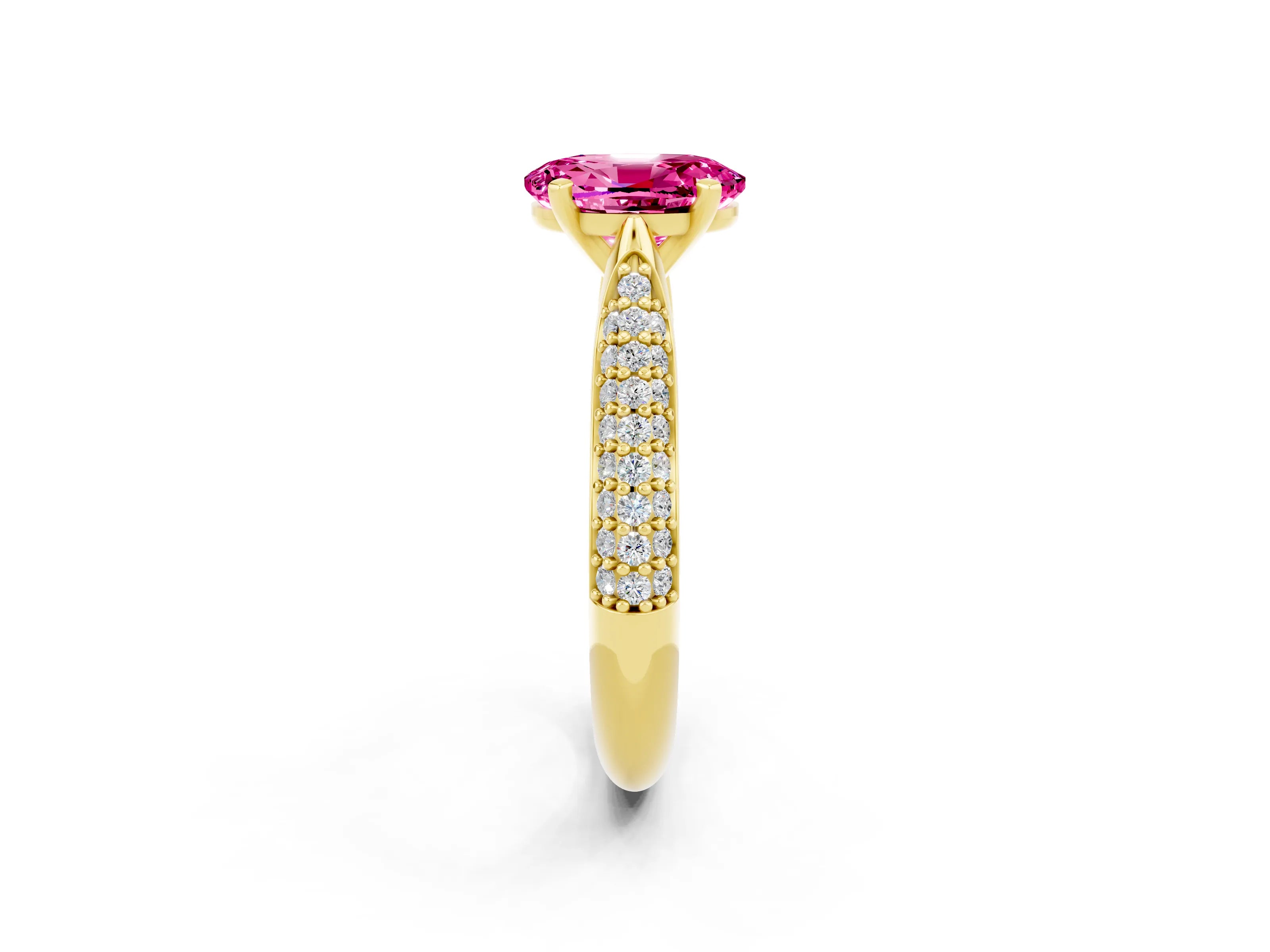 Yellow gold Oval Cut Diamond Solitaire Engagement Ring with Pavé Band and Four-Prong Setting_2