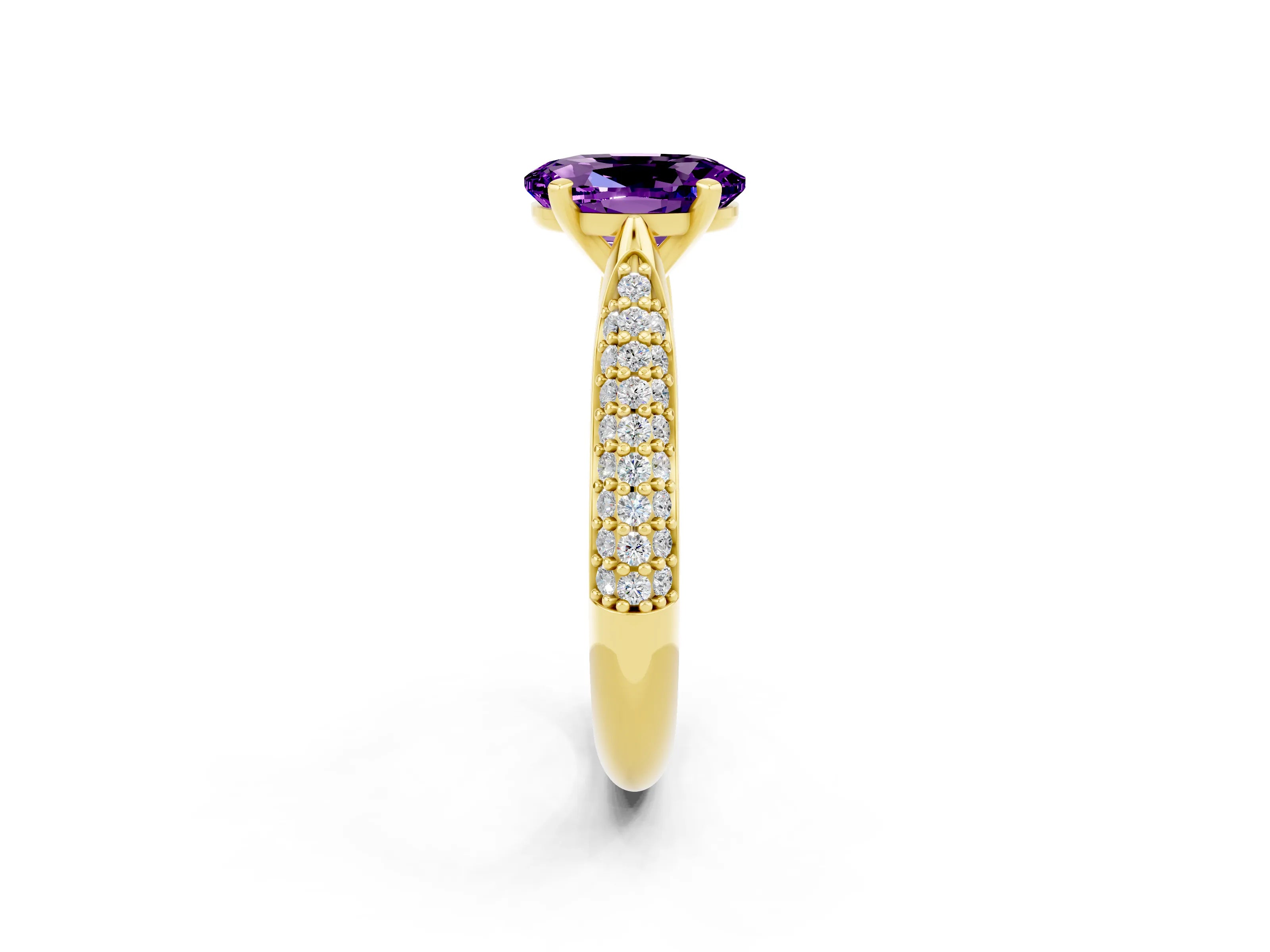 Yellow gold Oval Cut Diamond Solitaire Engagement Ring with Pavé Band and Four-Prong Setting_2