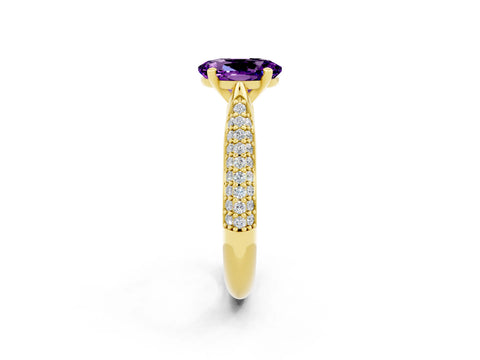 Yellow gold Oval Cut Diamond Solitaire Engagement Ring with Pavé Band and Four-Prong Setting_2