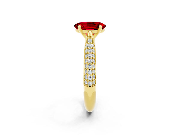Yellow gold Oval Cut Diamond Solitaire Engagement Ring with Pavé Band and Four-Prong Setting