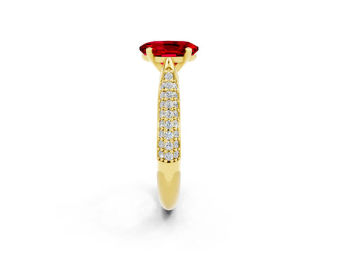 Yellow gold Oval Cut Diamond Solitaire Engagement Ring with Pavé Band and Four-Prong Setting_2