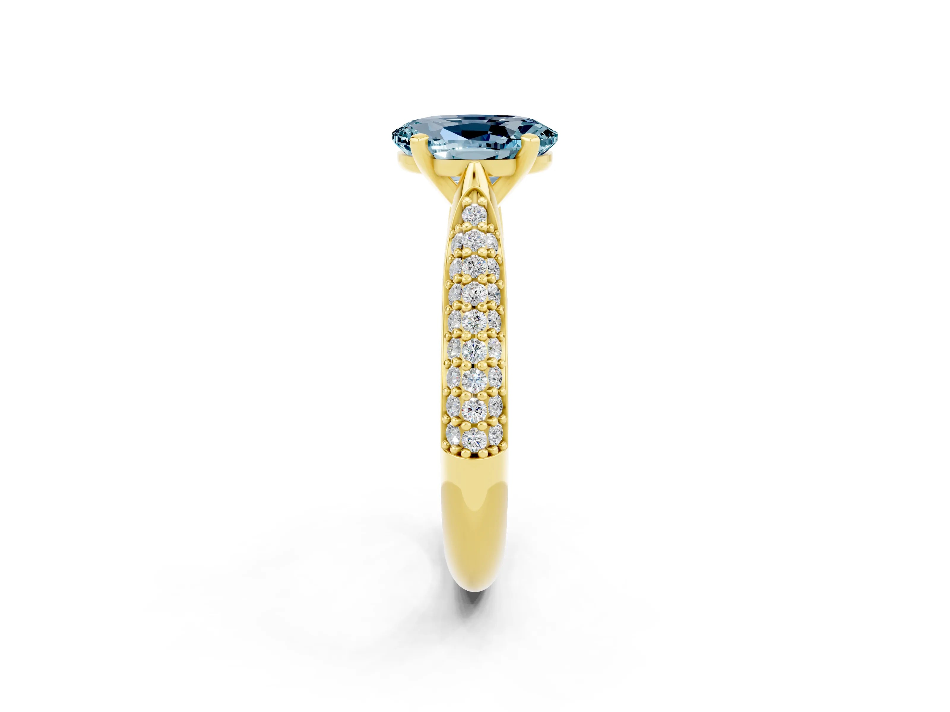 Yellow gold Oval Cut Diamond Solitaire Engagement Ring with Pavé Band and Four-Prong Setting_2