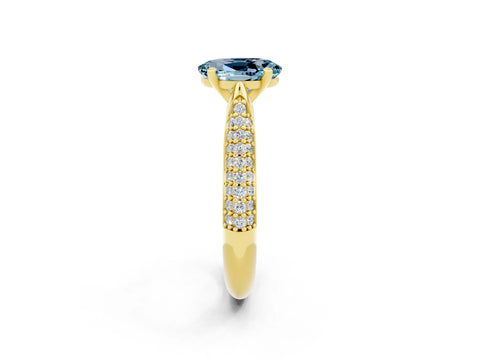 Yellow gold Oval Cut Diamond Solitaire Engagement Ring with Pavé Band and Four-Prong Setting_2
