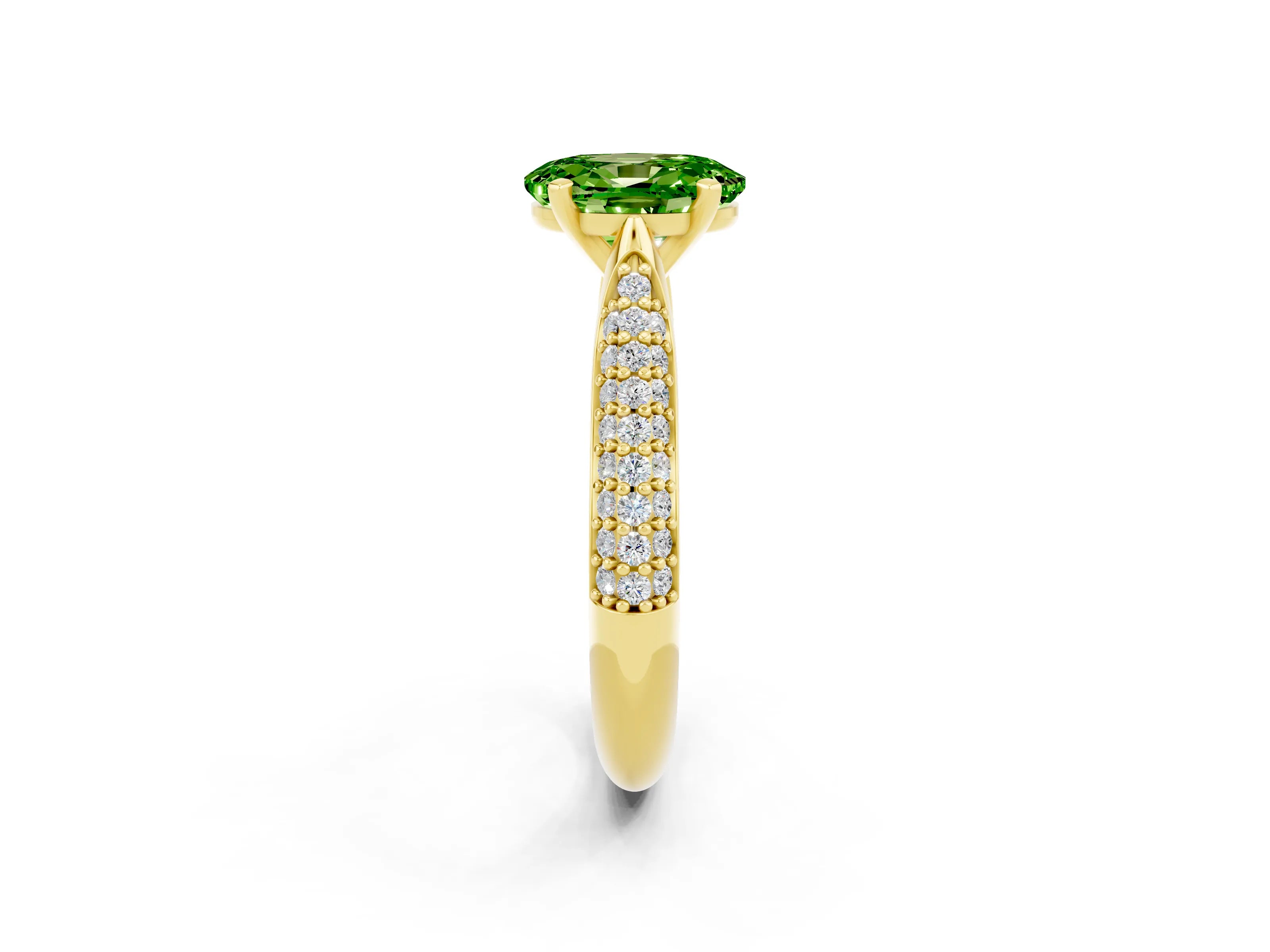 Yellow gold Oval Cut Diamond Solitaire Engagement Ring with Pavé Band and Four-Prong Setting_2