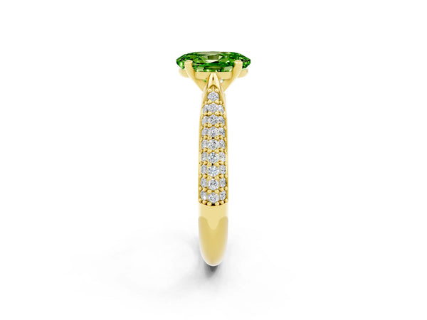 Yellow gold Oval Cut Diamond Solitaire Engagement Ring with Pavé Band and Four-Prong Setting