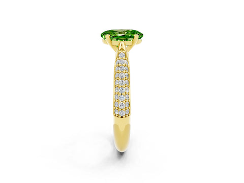 Yellow gold Oval Cut Diamond Solitaire Engagement Ring with Pavé Band and Four-Prong Setting_2
