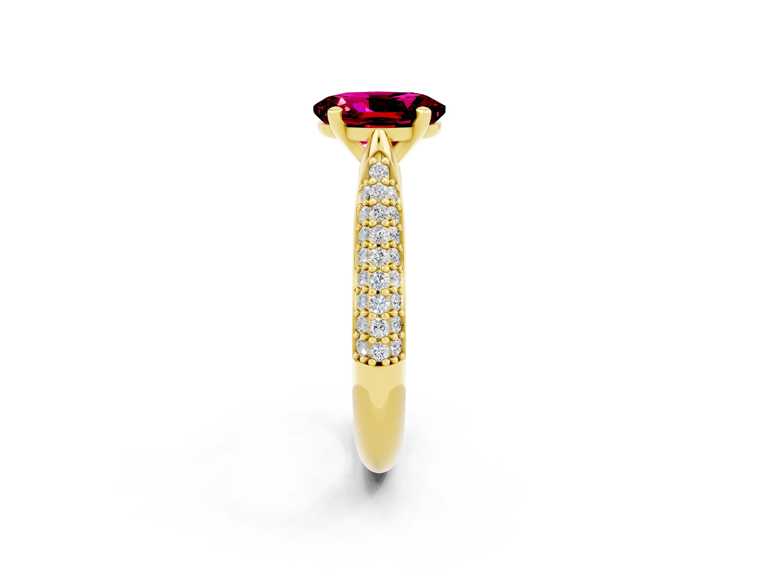 Yellow gold Oval Cut Diamond Solitaire Engagement Ring with Pavé Band and Four-Prong Setting_2